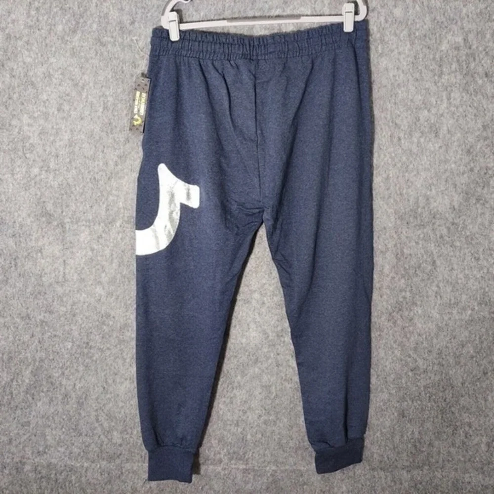 True‎ Religion Sweatpants Men L Blue Horseshoe Logo Streetwear Lounge Drawstring